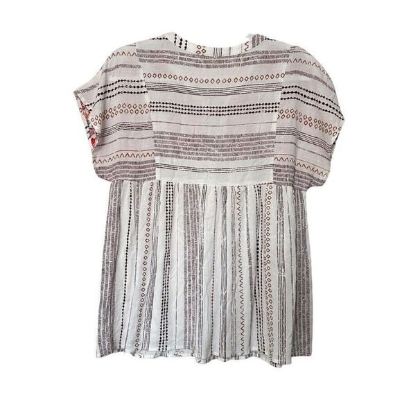 Savanna Jane Embroidered Blouse Women M Multi Floral Stripe Short Sleeve Boho - Picture 2 of 6
